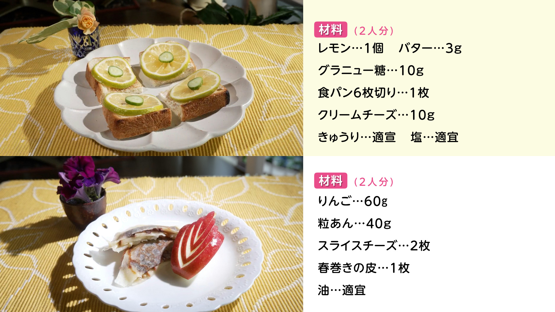 260401 レモンカナッペとりんごと粒あんのチーズサンド　材料